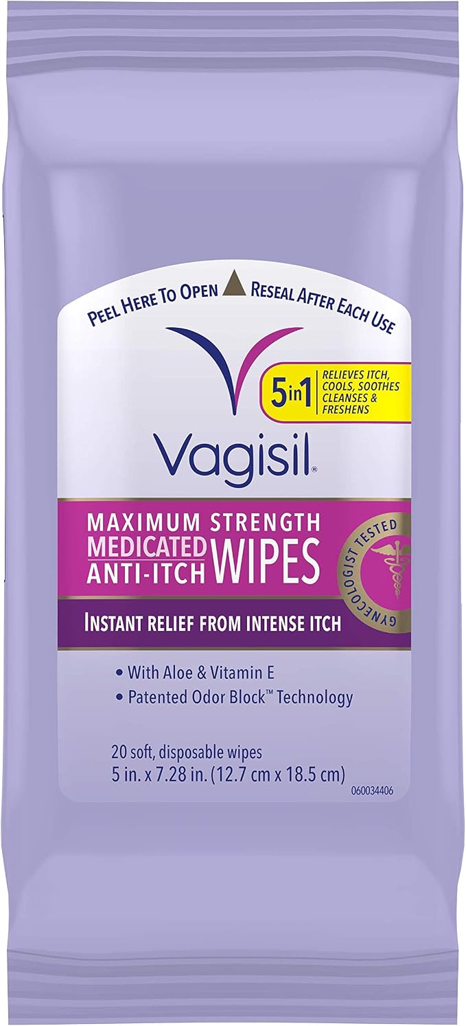 Vagisil Wipes, Anti-Itch Medicated Feminine Vaginal Wipes, Maximum Strength by Vagisil