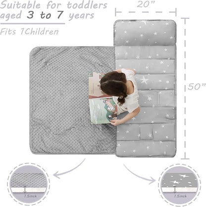 Toddler Nap Mat with Pillow and Blanket, Extra Large Rolled Napping Mats,Slumber Bags for Boys Girls,Kids Sleeping Bag for Daycare, Preschool Travel Camping