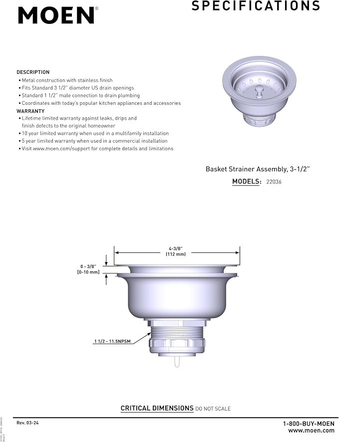 Moen Kitchen Sink Strainer Basket - Image 2