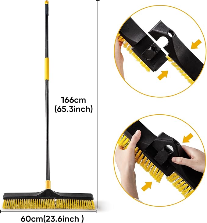Yocada 24 inch Push Broom Brush Stiff Bristles Heavy-Duty Outdoor Commercial - Image 3