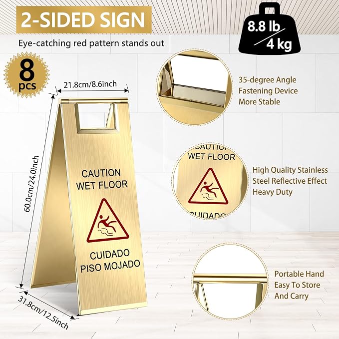 8 Pcs 24 Inch Stainless Steel Wet Floor Sign 8.8 Pound Caution Wet Floor Sign - Image 3