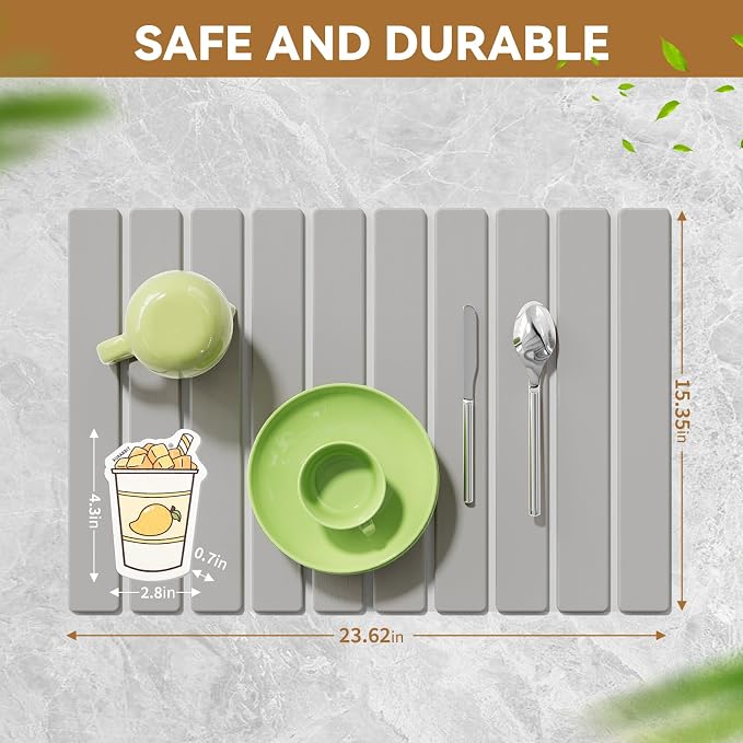 Stone Dish Drying Mats for Kitchen Counter-23.6''x15.3'' Foldable Quick Dry - Image 6