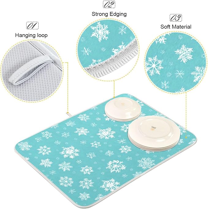 Winter Snowflake Turquoise Dish Drying Mat - Image 4