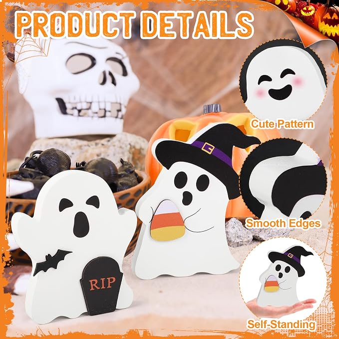 COCHIE Cute Ghost Halloween Decorations Indoor, Wooden Tiered Tray Decor Table - Image 3