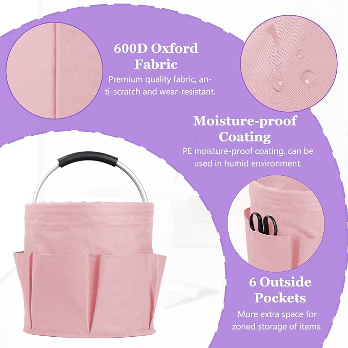 17L Portable Shower Caddy with 6 Side Pockets, Foldable Cleaning Supply Caddy - Image 7