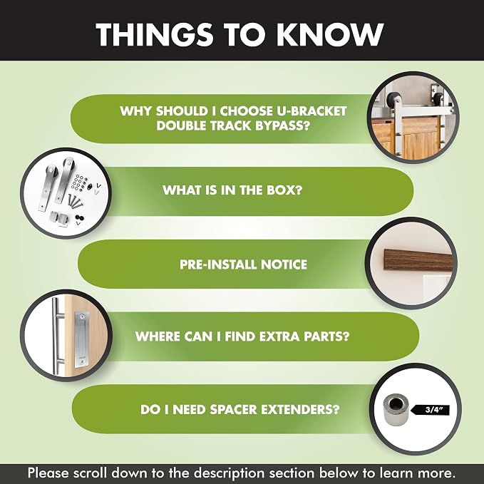Homacer Brushed Nickel Double Track U-Shape Bypass Sliding Barn Door Hardware - Image 4