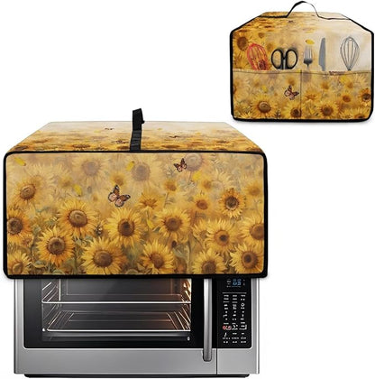 Microwave Oven Cover Dustproof Air Fryer Toaster Oven Protector with Storage Pockets, Stain-resistant Small Appliance Cover for Kitchen Decor, M, Sunflower Butterfly