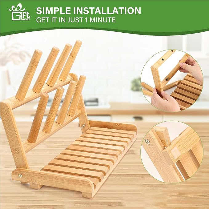 Bamboo Baby Bottle Drying Rack, Space Saving Countertop Bottle Holder Portable - Image 4