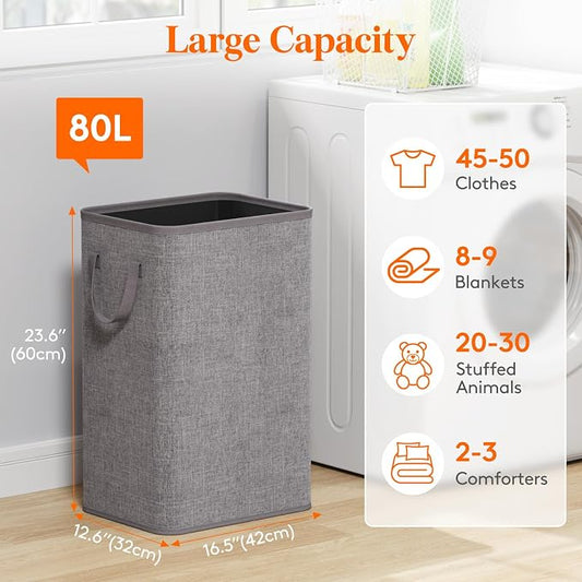 Lifewit 80L Large Tall Laundry Hamper, Collapsible Laundry Basket - Image 2