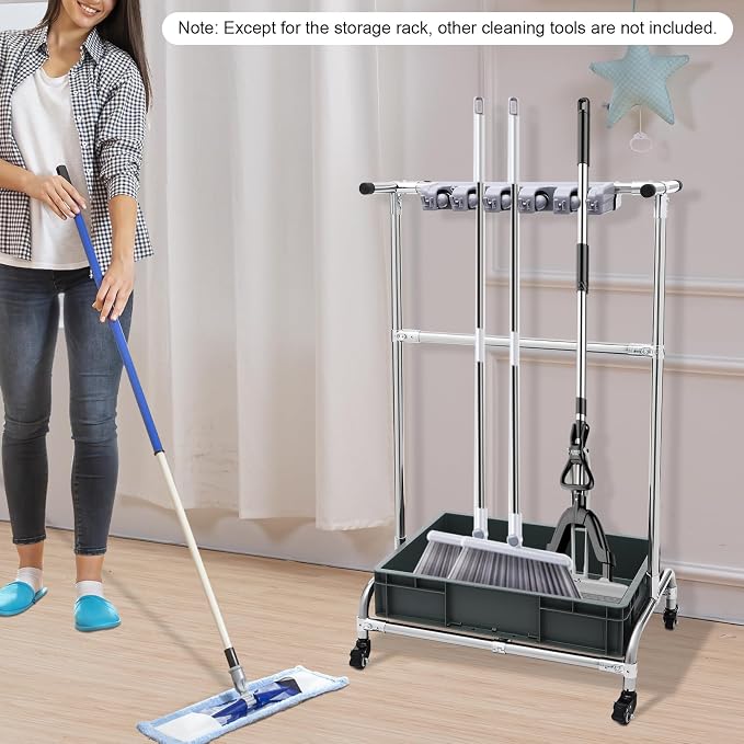 Broom and Mop Holder Put Wet Mops Movable Floor-Mounted Mop Rack Floor Standing - Image 3