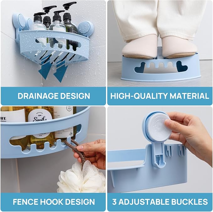 LEVERLOC Corner Shower Caddy Suction Cup, Shower Caddy Basket Powerful Suction - Image 4