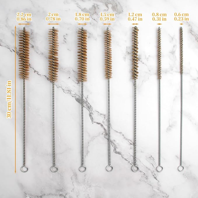 Tube Brush Kit 7pcs Brass Wire Tube Brushes Stainless Steel Bottle Brush Long - Image 2