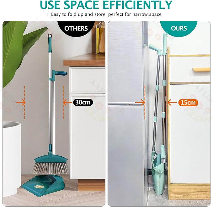 XXFLOWER Broom and Dustpan Set+Silicone Air Broom, Concrete Floor - Image 5