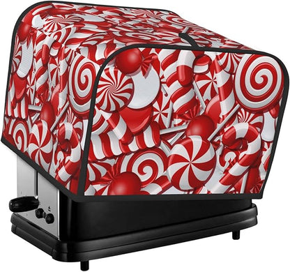 Red And White Christmas Candy Canes 4 Slice Toaster Cover, Waterproof Toaster Dust Cover Bread Maker Protective Cover For Small Kitchen Appliance Dining Room Table Home Decor Gifts