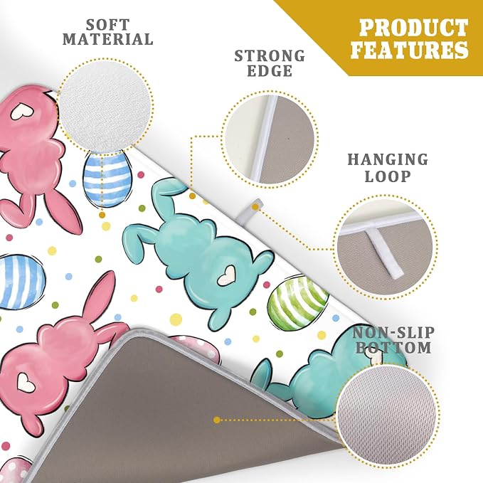 Easter Dish Drying Mat for Kitchen Counter Colorful Bunny Holiday Microfiber - Image 4