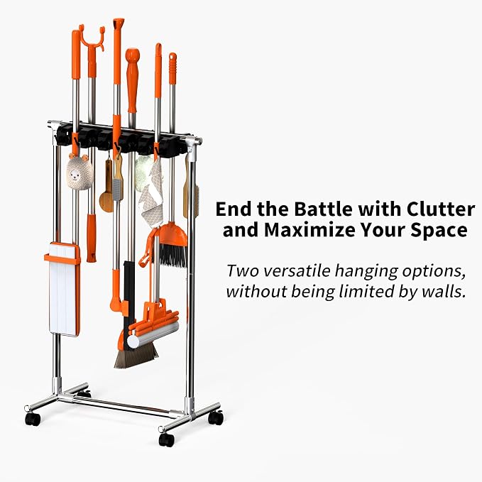 No-Drill Broom Holder Laundry Room Organization, Movable Cleaning Supplies - Image 3