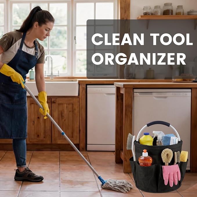 Cleaning Caddy with Handle and 6 Pockets, 17L Cleaning Supplies Organizer - Image 2