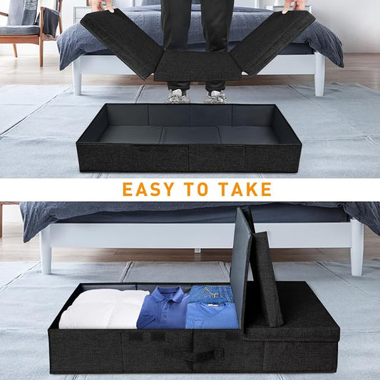 punemi Under The Bed Storage Containers 3 Pack, 6 Inch Tall Stackable Underbed - Image 2