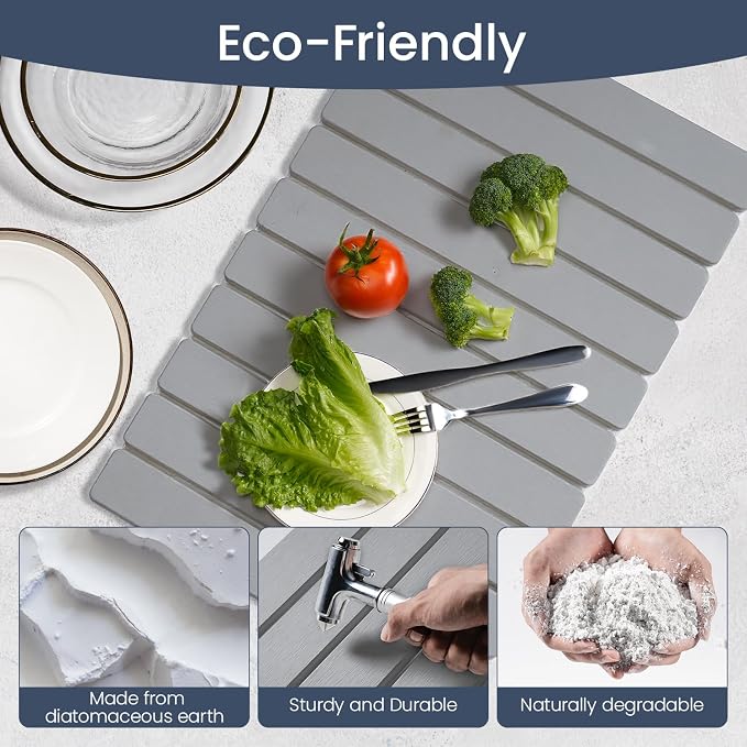 Meowoo Stone Drying Mat for Kitchen Counter, 15.7"x11.8" Foldable Diatomaceous - Image 4