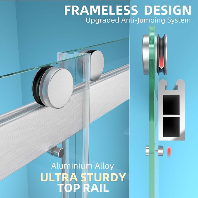 GETPRO Sliding Shower Door 57-60" W x 79" H Frameless Bathroom Double Sliding - Image 5