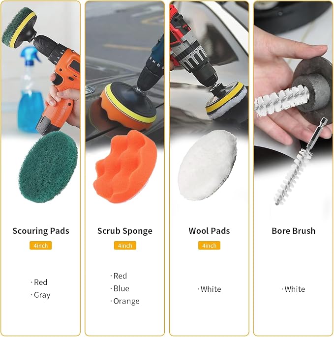 22 Pcs Drill Attachments Set, Scrub Pads & Sponge & Wire Brush, Power Scrubber - Image 5