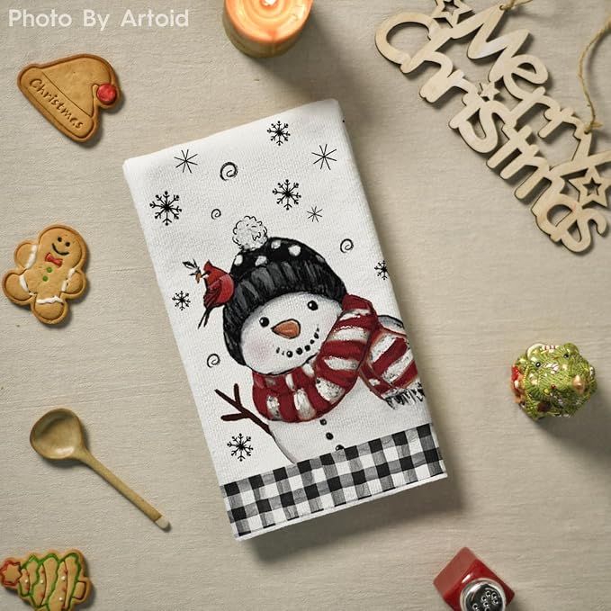 Artoid Mode Black Red Xmas Tree Snowman Christmas Kitchen Towels Dish Towels - Image 4