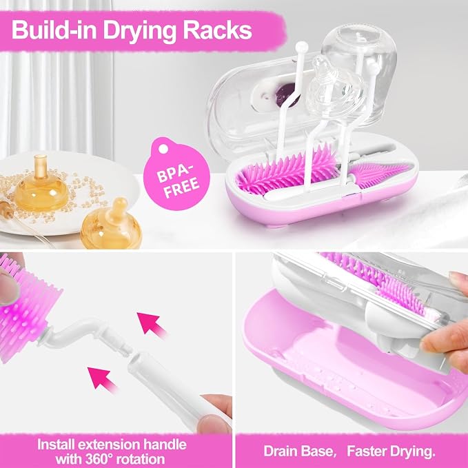 Bottle Brush Set with Drying Rack, Travel Bottle Cleaner Kit with Baby Bottle - Image 2