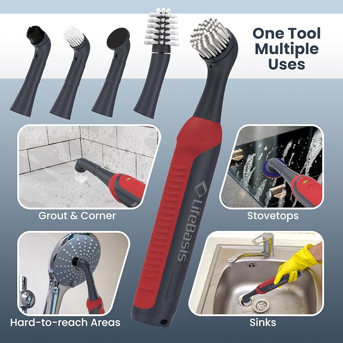 LifeBasis Rechargeable Power Scrubber 11-Piece Kit, Cordless Electric Cleaning - Image 7