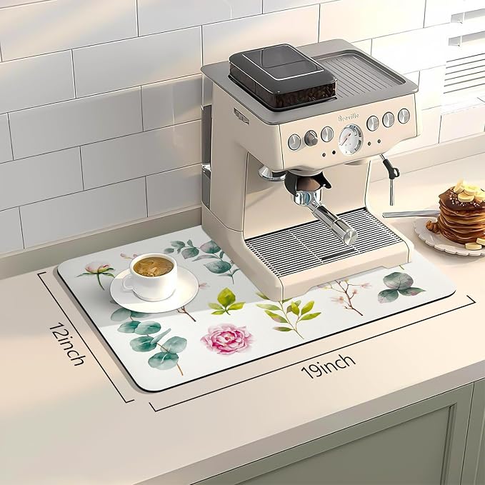 Bloss Dish Drying Mat, 12.2"x19.7" Absorbent Coffee Bar Mat - Image 2