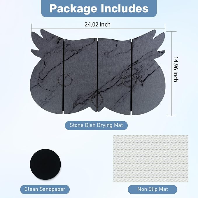 Large Stone Dish Drying Mat for Kitchen Counter, Owl Shape Design Drying Pads - Image 2