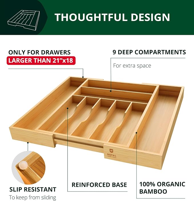ROYAL CRAFT WOOD Luxury Bamboo Kitchen Drawer Organizer - Image 4