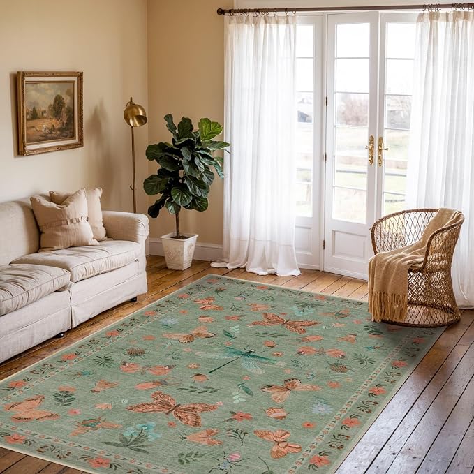 3x5 Rug for Entryway Bedroom, Floral Vintage Retro Boho Throw Rug, Non Slip & - Image 3