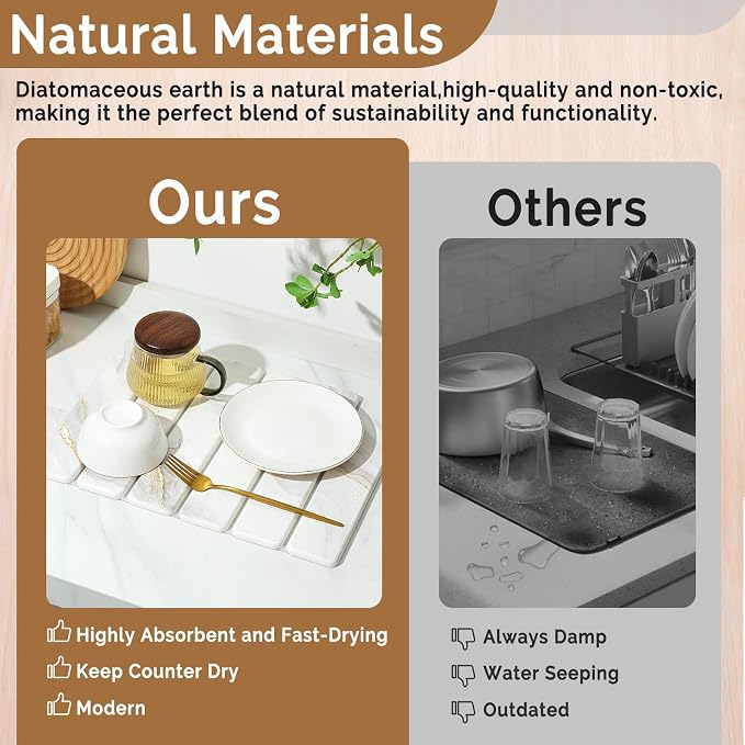 2 PCS Stone Dish Drying Mat for Kitchen Counter, Quick Dry Stone Dishes Mats - Image 7