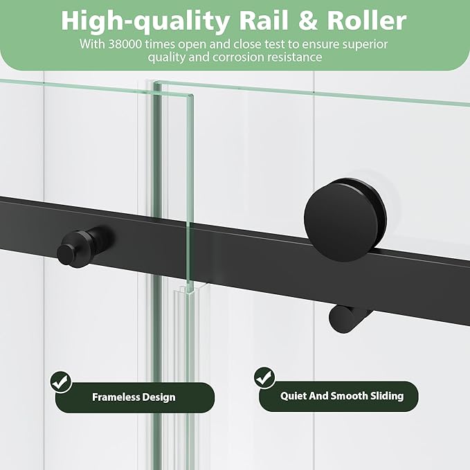 KPUY Frameless Sliding Bathtub Door, 55-60" W x 60" H Tub Shower Door, 1/4" - Image 5
