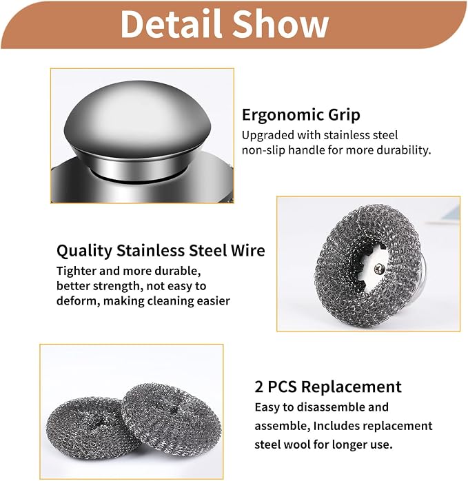 4pcs Steel Wool Scrubber with Replacement Wire Sponge Pads Set, Stainless Steel - Image 2