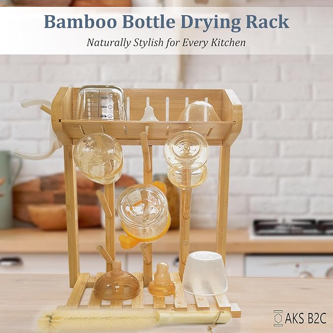 Bamboo Baby Bottle Drying Rack, Vertical Space Saving Kitchen Organizer - Image 7