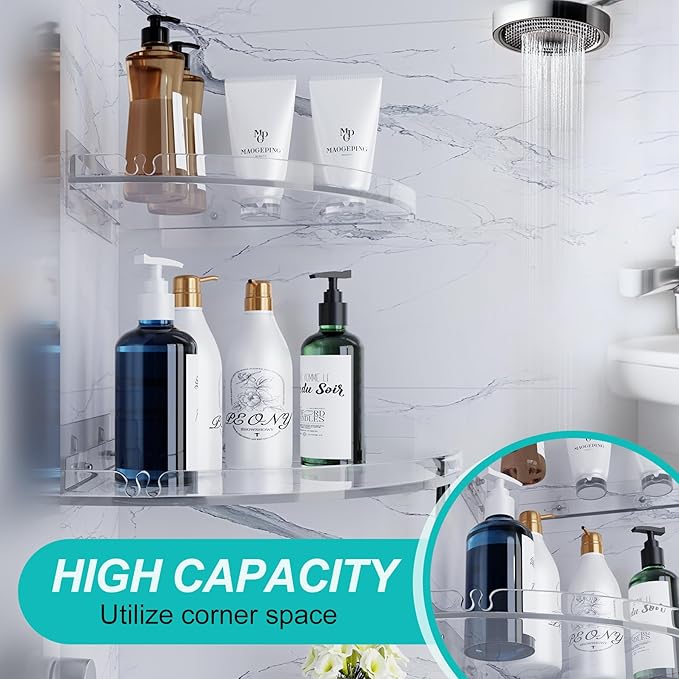 Acrylic Corner Shower Shelves, Adhesive Shower Caddy Organizer - Image 2