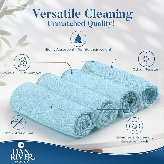 DAN RIVER 24-Pack Blue Microfiber Towels – Ultra Absorbent, Lint-Free & - Image 3