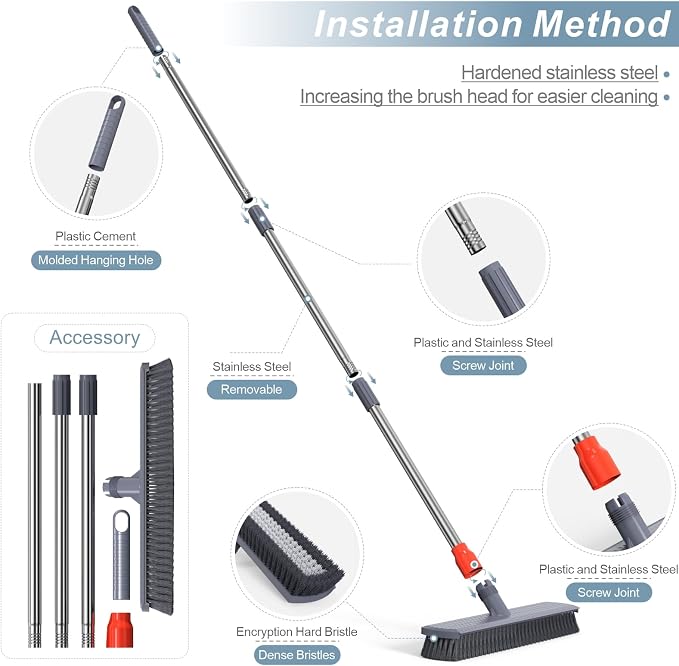 Push Broom, Tub Floor Tile Broom Brush, Lightweight Design - Image 5