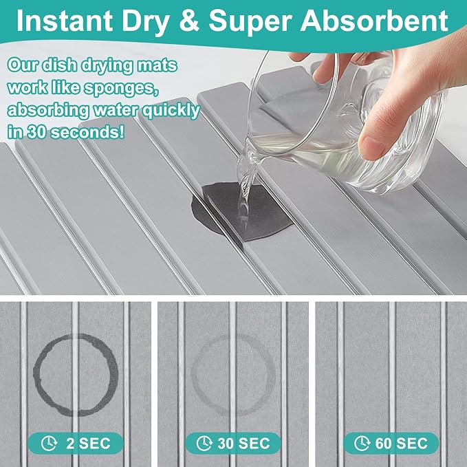Large Stone Dish Drying Mat for Kitchen Sink Countertop Dish Drainer - Image 4