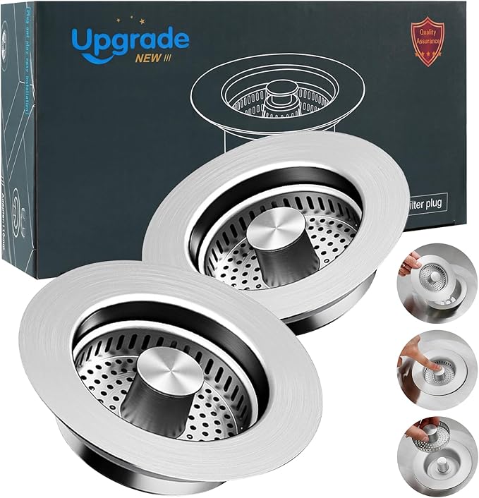 Sink Drain Strainer, Stainless Steel 3-in-1 Pop-up Sink Stopper by ZCQGAH