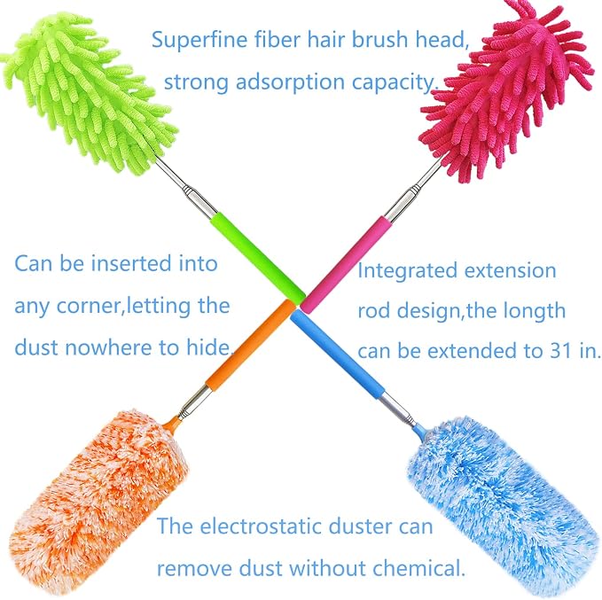4 pcs Extendable and Washable Microfibre Feather Duster, Microfibre Cleaning - Image 7