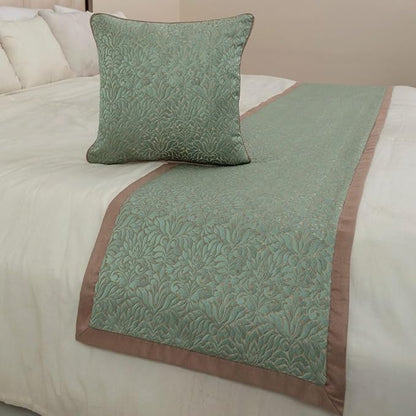 The HomeCentric King/Queen/Twin Blue & Beige Designer Full 68"x18" Bed Runner with Pillow Cover, Damask Bed Scarf on Jacquard Fabric - Arabella
