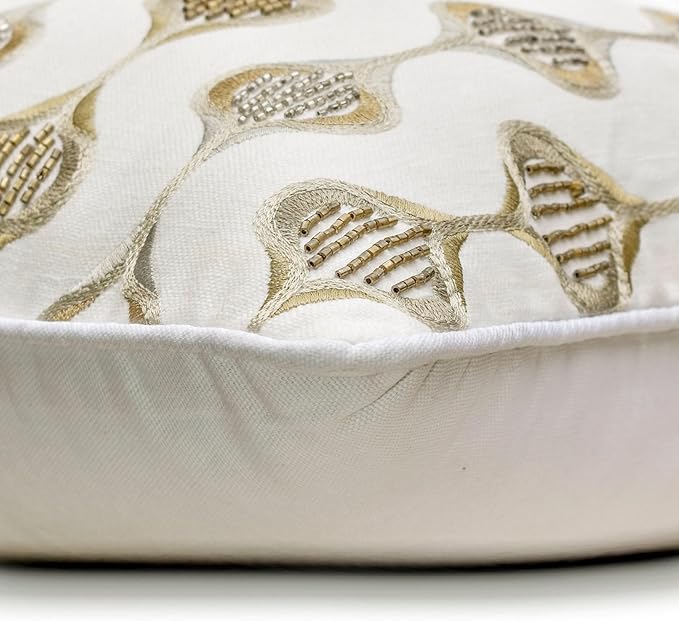 The HomeCentric King/Queen/Twin Beige Decorative Bed Runner Full 68"x18" Bed Runner with One Pillow Cover, Embroidery, Geometric, Beaded Hand Embroidery Bed Scarf on Linen Fabric - Mahsa