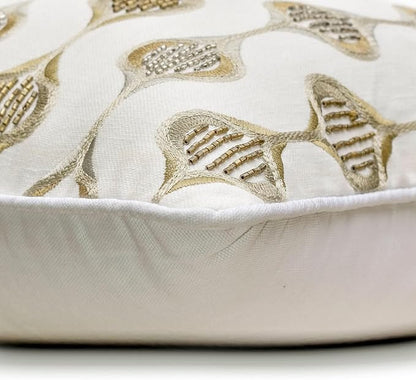 The HomeCentric King/Queen/Twin Beige Decorative Bed Runner Full 68"x18" Bed Runner with One Pillow Cover, Embroidery, Geometric, Beaded Hand Embroidery Bed Scarf on Linen Fabric - Mahsa