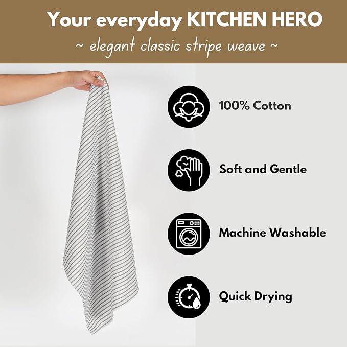 Native Fab 4 Pack Farmhouse Stripe Kitchen Dish Towels Cotton Super Absorbent - Image 2