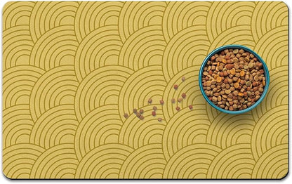 Dog Food Mat for Floors, Absorbent and Quick-Drying Pet Cat Food Mat,Anti-Fouling and Easy-to-Clean Pet Feeding Mat,Dog Bowl Mats for Messy Drinking Water Bowls.17 x27inch Boho Style