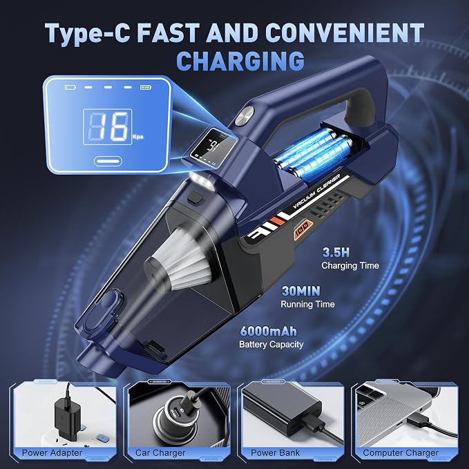 JONYJ Handheld Vacuum Cordless, 16000PA High Power Car Vacuum Cleaner, Portable - Image 5