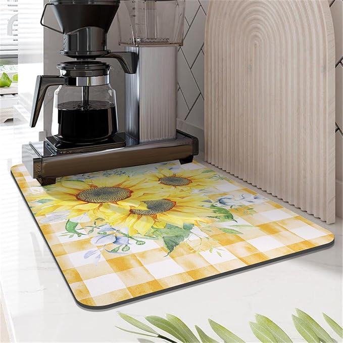 LOKHOM Dish Drying Mat for Kitchen Counter, Vintage Floral Dish Drainer Rack - Image 7