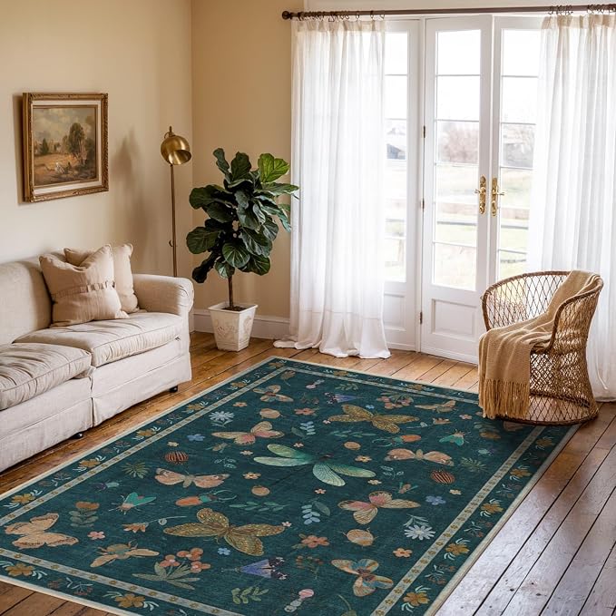 3x5 Rug for Entryway Bedroom, Floral Vintage Retro Boho Throw Rug, Non Slip & - Image 3